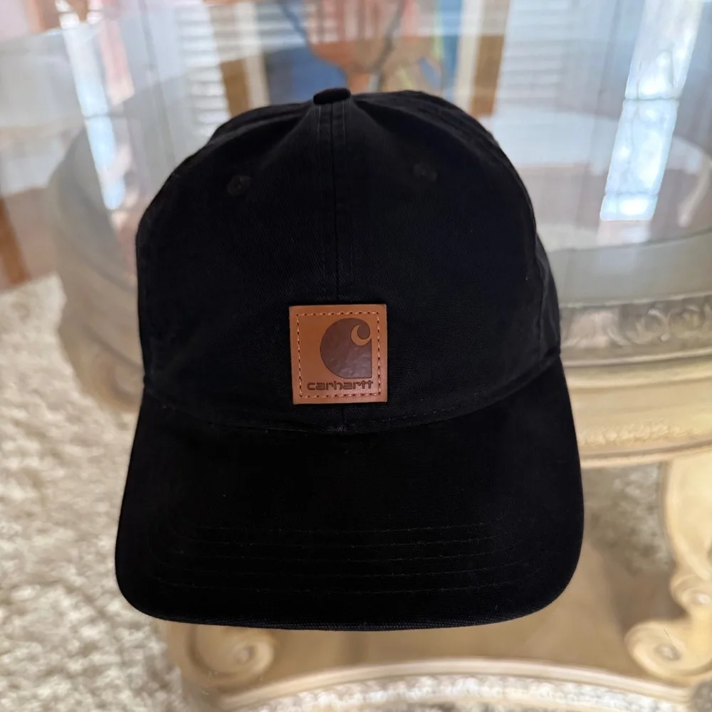 Carhartt Mens Black Hoop and Loop Adjustable Baseball Cap Leather Logo One Size